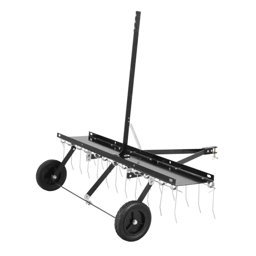 Tow Behind Dethatcher, 1219mm Tow Dethatcher with 24 Spring Steel Tines, Lawn Dethatcher Rake for ATV or Mower, Tow Behind Lawn Rake with Lift Handle for Garden Farm Grass