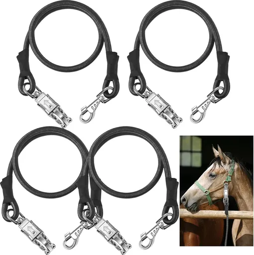 4 Pack Bungee Cross Ties Set Horse Trailer Tie Straps Bulk Cords with Snaps for Accessories, 36 Inch Long (Black) Black -