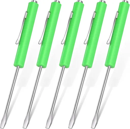 5 Pieces Magnetic Mini Pocket Screwdriver with Clip Small Flathead Head Screwdriver Tool Set for Home Office Gadgets Repair Tool Mechanics Electricians Technician(Green)