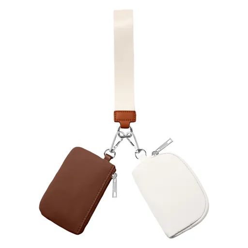 Keychain Wallet Mini Zip Around Wristlet Wallets For Women Detachable Dual Pouch Wristlet Portable Coin Purse Small Wallets For Travel Sports Outdoors Brown