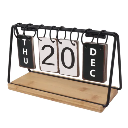 Wooden Desk Calendar Vintage Perpetual Flip Large Display Rustic Farmhouse