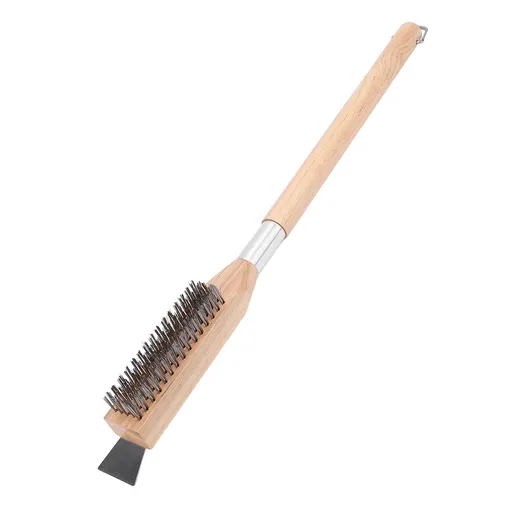 Pizza Oven Brush with Stainless Steel Scraper Steel Bristles Wood Handle Pizza Oven Cleaning Brush for Restaurant