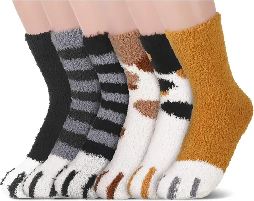6 Pairs Fuzzy Socks for Women, Cat Claw Socks, Slipper Socks, Fuzzy Cosy Warm Cat Socks Fluffy Socks Cat Paw Socks Winter Novelty Animal Christmas Socks Gifts