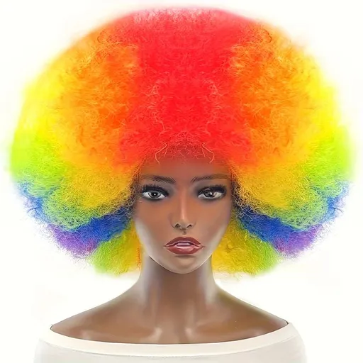 70s Fun Big Elastic Fluffy Afro Wig - High-quality Synthetic Short Curly Twisted Braid Wig for Cosplay and Daily Parties - Premium Fashion Wig（multicoloured)