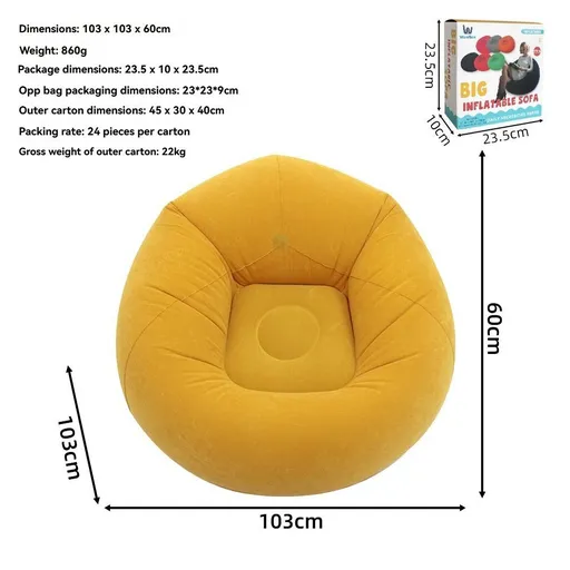 Inflatable Lazy Chair Portable Foldable Sofa Single Person Lazy Sofa Indoor - Yellow - Size 01