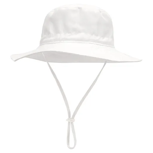 Baby Sun Hat With Wide Brim, Lightweight Breathable Cotton, Foldable Beach Bucket Hat For Boys And Girls, White XS 0 to 8 Months, 44 to 46 cm