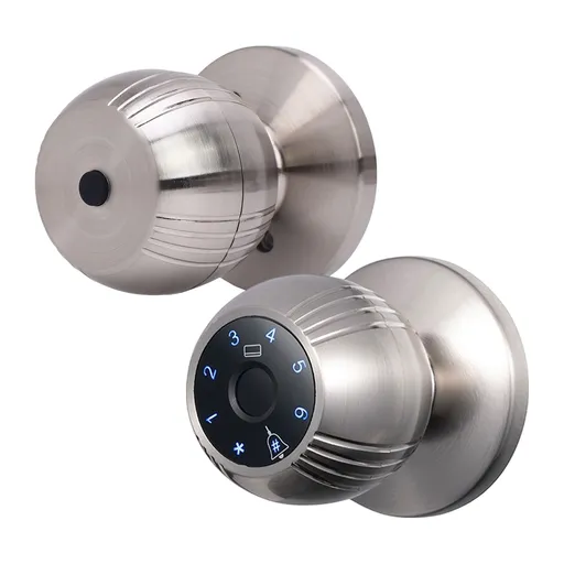 Smart Lock Keyless Entry Door Lock Fingerprint Door Knob TY App Remote Access BT 5-in-1 Fingerprint/Password/Card/Key/App Door Lock for 40-60mm Office Home Bedroom Door Silver