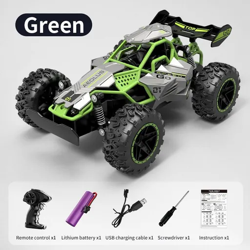 2.4G remote control car, high-speed off-road car, remote control toy for kids, four-wheel drive car, RC car with lights, outdoor toy Australia, gift for kids - Green - Size Dual-batteries