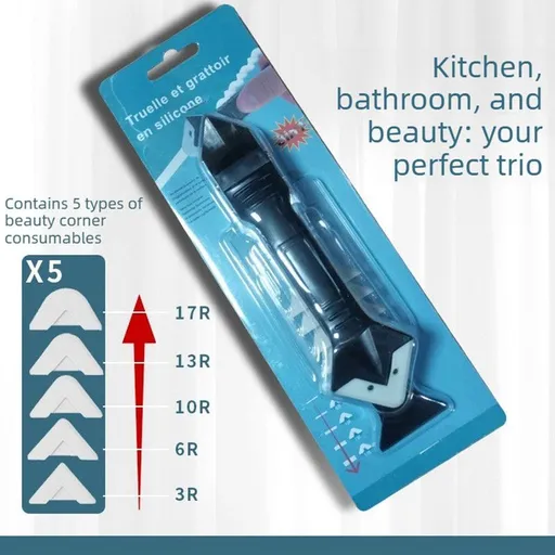 3 in 1 Silicone Caulk Finishing Tool Kit, Multi Size Grout Removal Scraper with 5 Replaceable Angle Heads, Bathroom Kitchen Sealant Smoother Tool Set