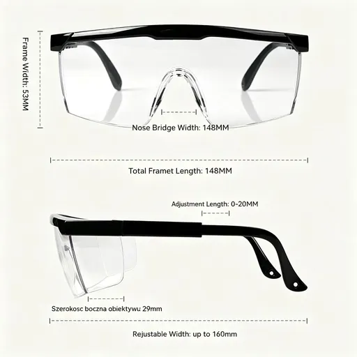 Anti-fog/Anti-splash Clear Lens Safety Glasses for Construction, Laboratory Eye Protection Glasses Black Frame - Transparent