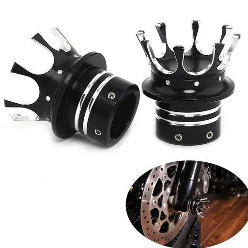 Crown Styling Front Axle Nut Cover Axle Caps Compatible (black&silver) Front wheel axle cover 48 Soft tail axle cover