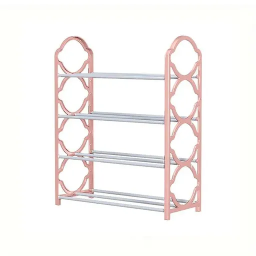 Four Layer Shoe Rack Storage Organizer Multi Tier Shoe Shelf for Entryway Closet - Pink