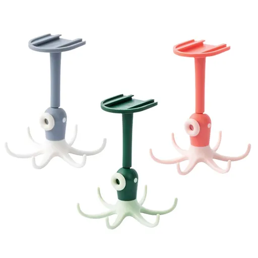 Kitchen 360° Rotated Hooks Punching Free Six Claw Hook Storage Rack for Cooking Accessories Cabinet Bathroom Organizer