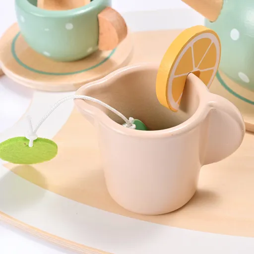 15pcs Wooden Tea Set for Little Girls, Wooden Toys, Toddler Tea Set Play Kitchen Accessories Play Food playset for Kids Tea Party