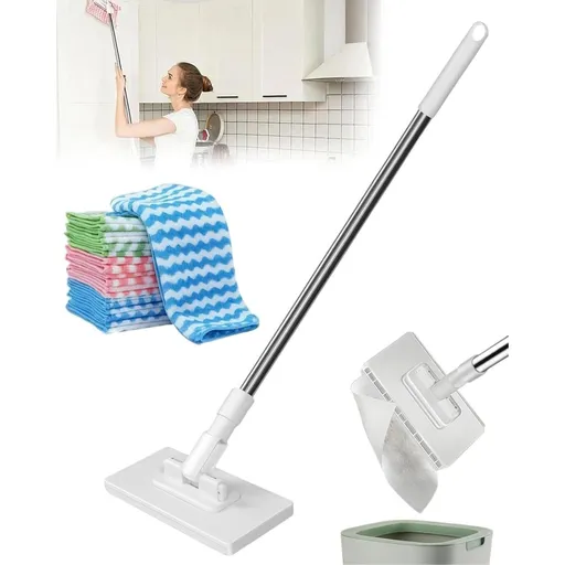 Mini Mop Portable Self-Squeeze Small Mops, Zero Touch Cloth Changing Snap Grip Mini Mops, 2-in-1 Reusable Cloths with 47" Long Handle, Small Spaces & Multi Surface Floor Cleaning Home
