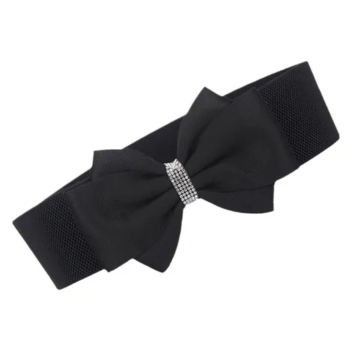 Women's Rhinestone Bow Elastic Wide Belts Stretchy Waist Buckle Belt Women's Circle Rhinestone Elastic Bow Belt Wide Stretch Belts Ladies Waist Accessories for Dress