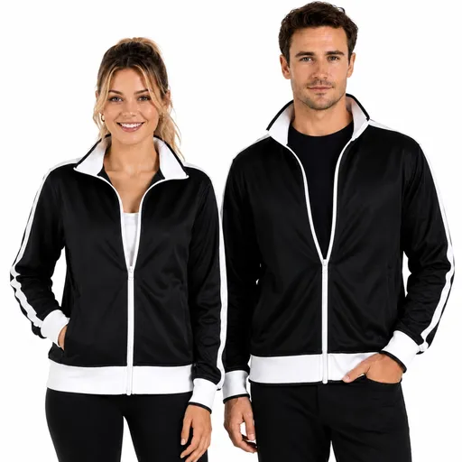 Identitee Mens Varsity Track Jacket Warm Winter Tracksuit Top Zip - Black/White