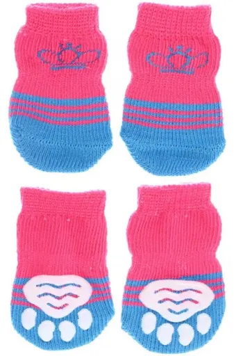 Foot art mouse Pet Socks Cartoon Anti Slip Pink blue crown S [recommended foot width is about 3.3] 2.5kg within