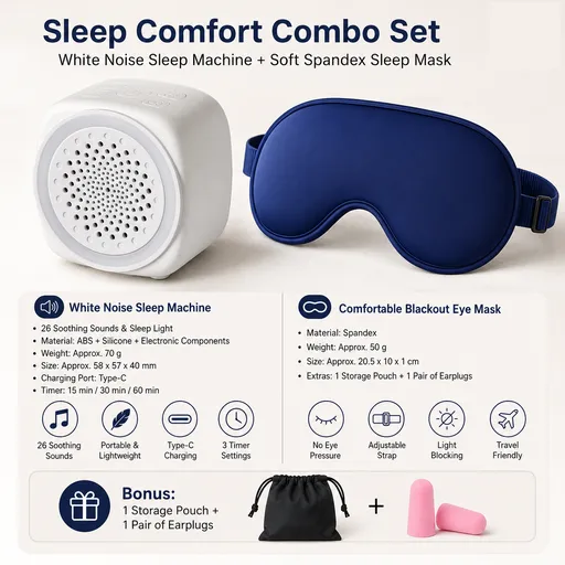 Soft Sleep Aid combination - White Noise Machine with 7-Colour Night Light and Blue Spandex Eye Mask, Portable Sound and Complete shading environment for Better Rest
