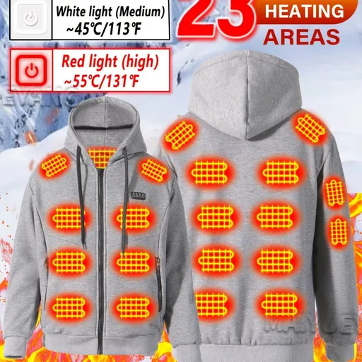 Heated Hoodie Electric Heating Hoodie Smart Heated Sweatshirt 23 Zone Heating - Black - Size 4XL(AU 4XL/EU58)