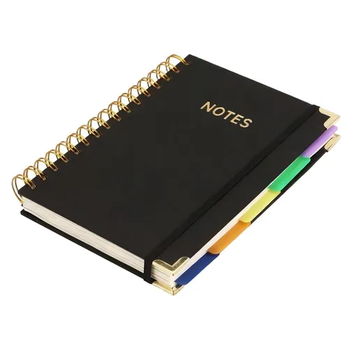 Spiral College Ruled Notebook 5 Subject, 150 Sheets 10.04" x 8.27" Large Vegan Leather Cover Composition Notebook with Elastic Band, Tabs and Dividers, (Style_A)