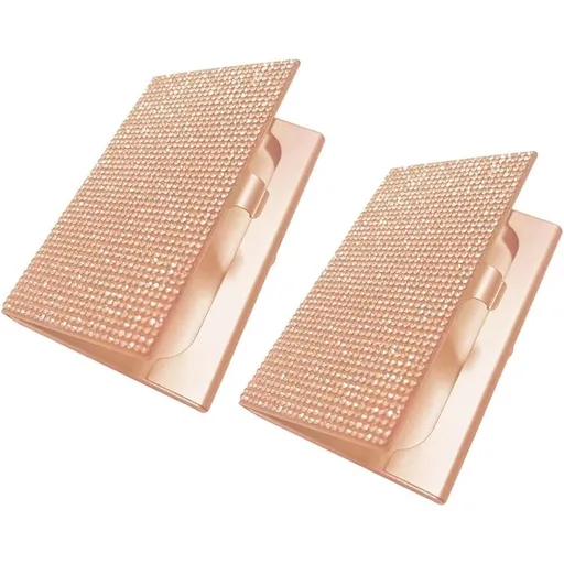 Business Card Holder, 2Pcs Name Card Organizer Bling Pocket Display for Women Office Exhibition ，（champagne）