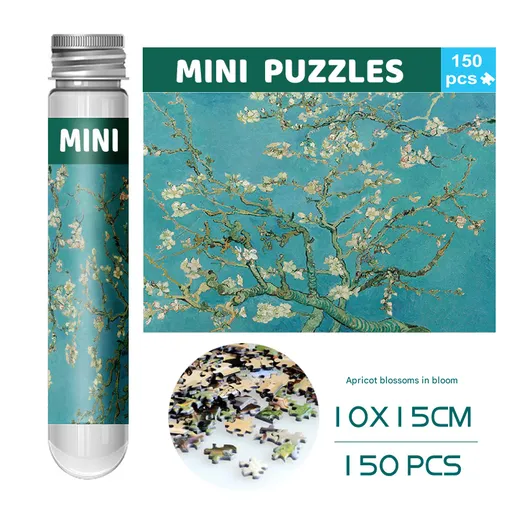 2 PCS 150-Piece Mini Puzzle in Reusable Tube – Compact Jigsaw for Home or Travel, Frame Not Included(105-Apricot blossoms are in full bloom)