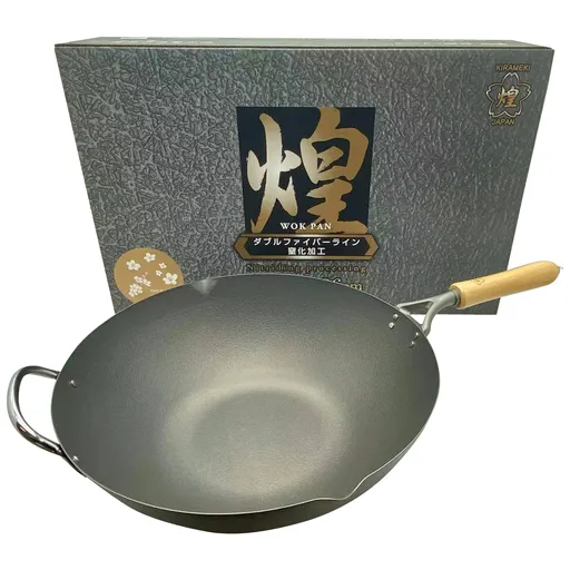 Kirameki Premium Cast Iron Nitriding Processing Stir-fry Wok (Made in Japan) - 36cm