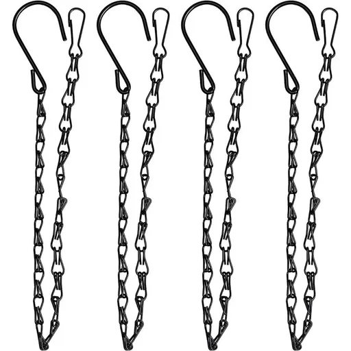 4-Pack 17.7 Inch Hanging Chain with Hooks for Hanging Bird Feeders, Birdbaths, Planters, Lanterns, Wind Chimes, Baskets (Black)
