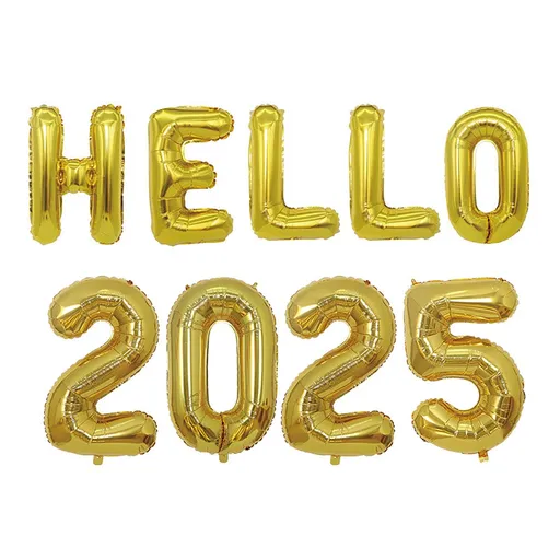 New Year Balloon Set Number and Letter Aluminum Foil New Year Banner Balloons for Party Gold