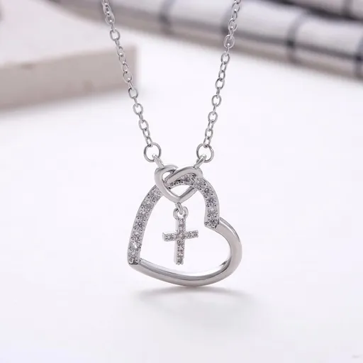Kvekstio Christian Gift Heart Cross Necklace with Prayer Blessing Card for Teens Women, First Communion Confirmation Gift