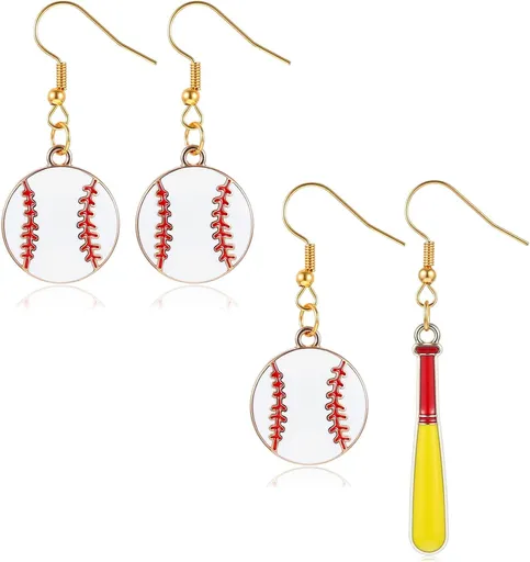 Baseball Earrings, Dangle Baseball Earrings for Women, Sports Jewelry Softball Player Gift (White, Yellow and Red)
