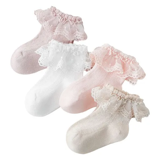4pcs Baby Girl Socks Super Soft Baby Ruffle Socks Lace Socks for Baby Girls Cute Baby Girl Ruffle Socks 3-5 years old