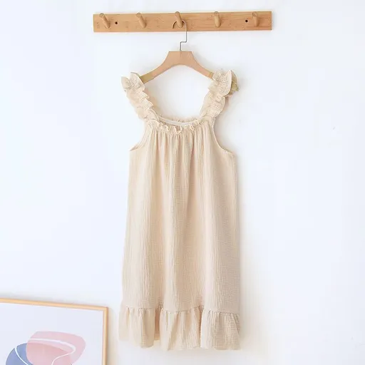 Garmina Women Cotton Sling Nightdress Long Summer Khaki hanging skirt M
