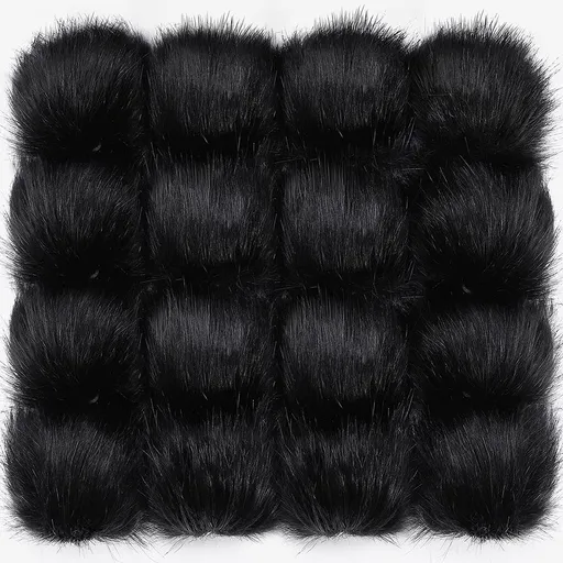 16PCS Faux Fur Pom Pom Balls with Elastic Loop Fluffy Faux Fox Fur Pom Pom for Hats Beanie Shoes Scarves Gloves Bags Accessories