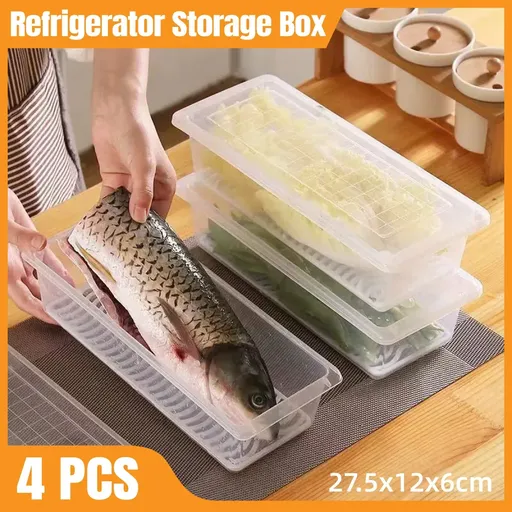 Fresh Keeping Box Set 4PCS Refrigerator Draining Sealed Fish Container Kitchen