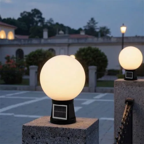25cm Diameter Outdoor Solar Table Lamp White Acrylic Ball Post Light with Aluminum Mount Post 4 Brightness Modes RGB Colors Solar Lights for Garden Front Porch Or Tabletop Decor - White - Size 35cm
