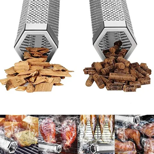 12" Stainless Steel Smoker Tube, Smoker Box Hot or Cold Smoking Use Wood Pellets or Wood Chips for up to 5 Hours of Smoke Flavor Infusion (Smoker Tube Only)
