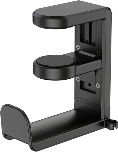 Rotating Headphone Stand - PC Gaming Headset Holder, Adjustable Clamp-on Under Desk Hanger With 360 Degree Swivel & Cable Clip Organizer - Black