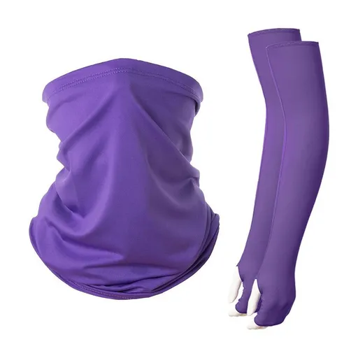 Extended Length UV‑Blocking Arm‑Glove Neck Cover Set, Soft Skin‑Friendly Material For All‑Day Outside Working, Holiday Field Work Gift, One Size, Dark Purple Mask, 2 Pcs
