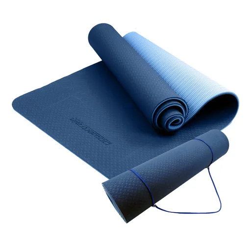 Powertrain 8mm Thick TPE Yoga Mat Non-Slip Home Gym Fitness Exercise Pilates Workout Mat with Carry Strap - Dark Blue