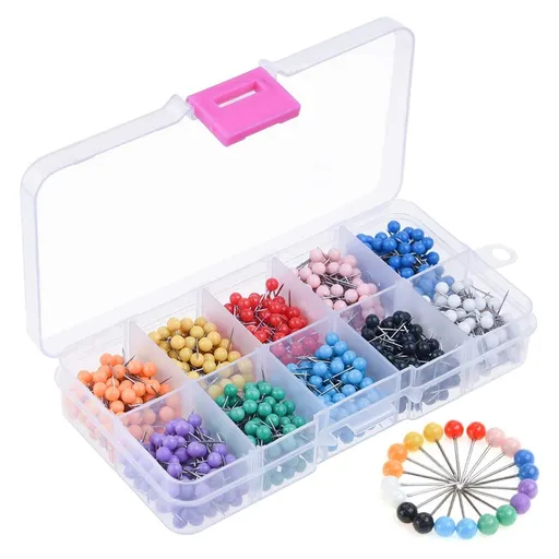 500 Pieces 1/8 inch Map Push Pins Map Tacks Thumbtacks with Plastic Round Heads and Steel Needle Points