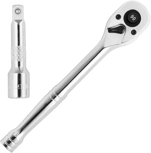 Biaungdo 1/4 Inch Drive Ratchet with 2 Inch Extension Bar, 90-Tooth Reversible Quick-release Ratchet Wrench, Chrome Alloy Socket Wrench Set