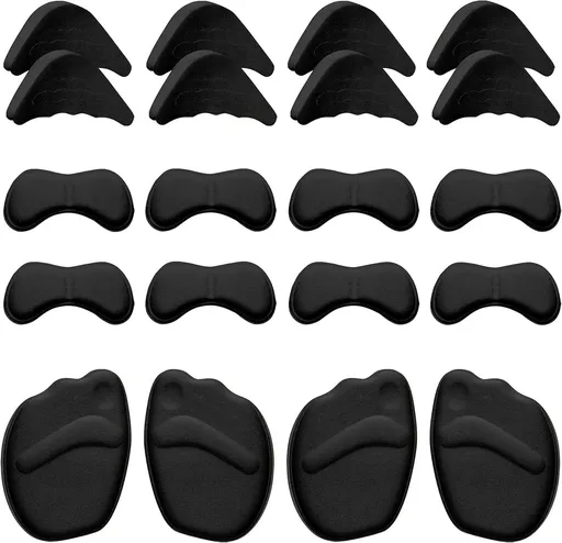 10 pairs - heel cushions - lining cushions - high heel insoles - insoles for loose shoes, metatarsals and adjustable toe fillers - insoles for oversized shoes - women's and men's - prevent heel pain and blisters - black