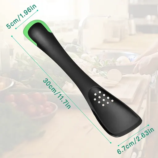 5-In-1 Nylon Slotted Spoon Spatula Turner Slicer Solid Spoon, Nonstick Multipurpose Kitchen Tool Included Cutter, Turner(Green)