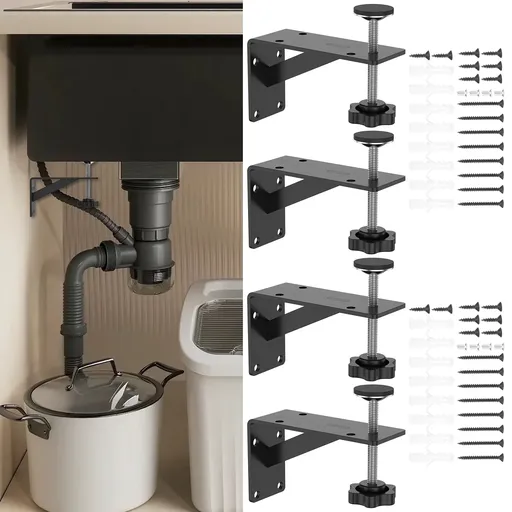 4 Pcs Undermount Sink Brackets, Heavy Duty Adjustable Iron Support Brackets, Black 11cm