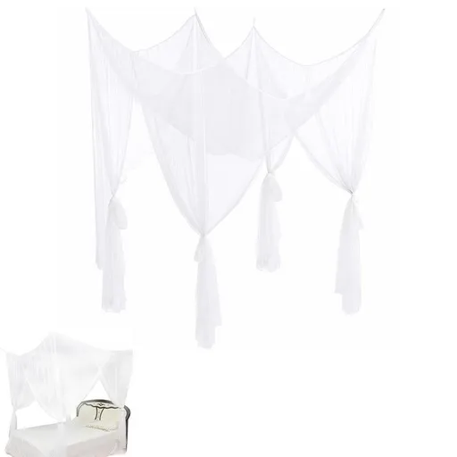 4 Opening Bed Canopy Net for Double Queen Bed Hanging Bed Net - White