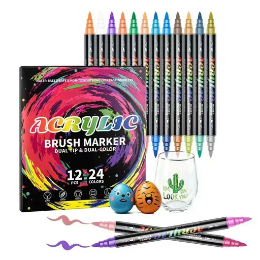 Acrylic Brush Marker Dual Tip Markers Art Supplies Craft Markers Water-Based - Multi-color - Size 24 colors