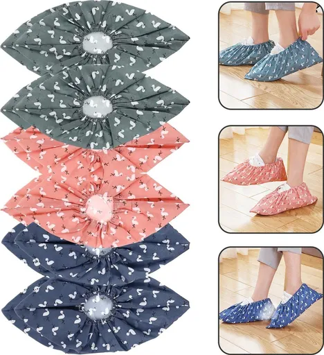 6 Pair Reusable Linen Overshoes, Thick Breathable Shoe Covers, 27 cm