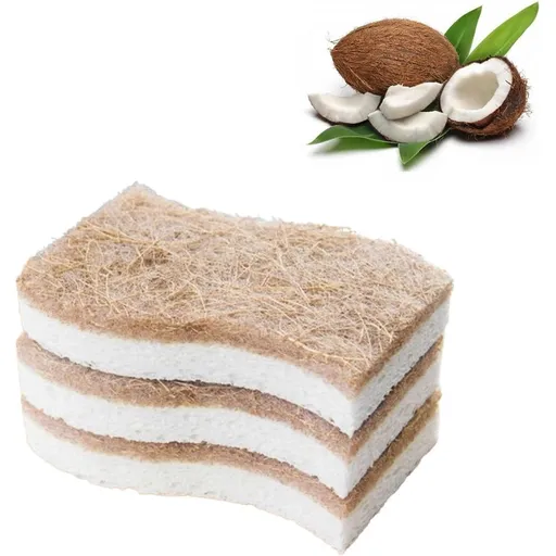 Coconut Husk Dish Scrubber, Coconut Husk Sponge Brush with Coconut Fiber and Wood Pulp, S-Shaped Design, Double-Sided Use, Non-Scratch Dish Cleaning Pads for Kitchen Sink and Bathroom